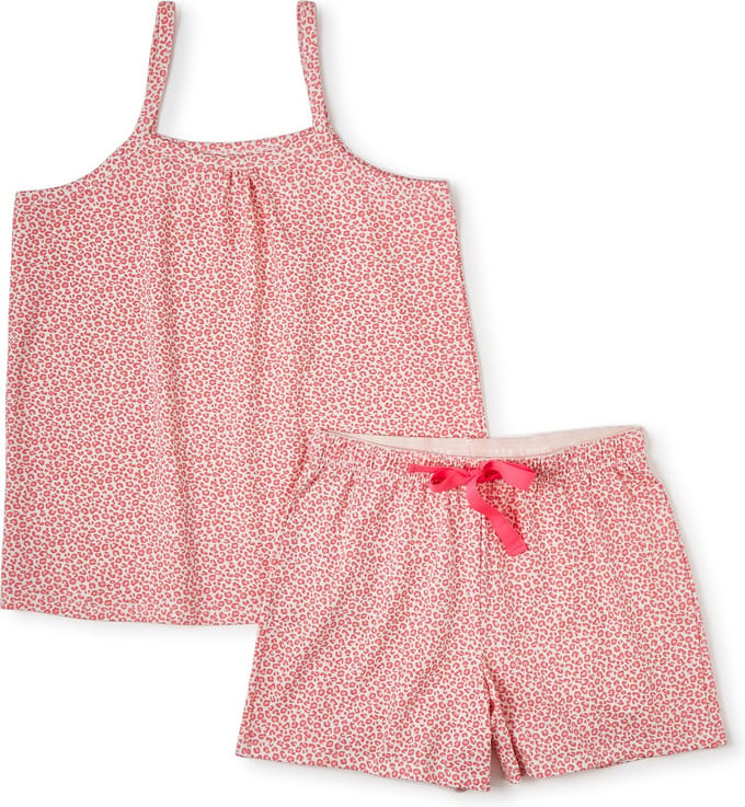 Little Label - korte dames pyjama - luipaard roze - bio katoen - XS/34