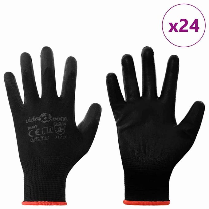 vidaXL Werkhandschoenen 24 st Zwart 7 / S Polyester
