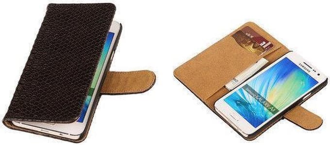 Zwart Slang Samsung Galaxy A3 Hoesje Book/Wallet Case/Cover