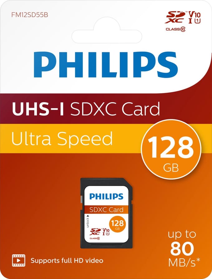Philips SD-kaart 128GB SDXC Ultra Speed tot 80MB/s: FM12SD55B/00