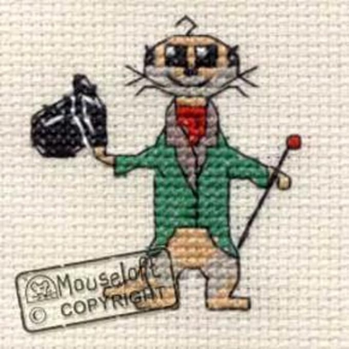 Mini Borduurpakketje ( 6 x 6 cm )  Aristo Kat - Mouseloft
