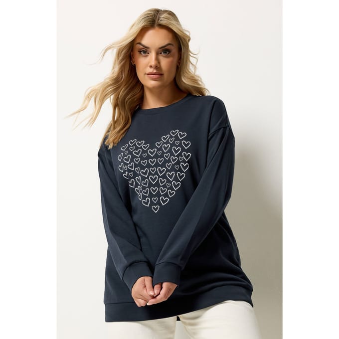 Yours Marineblauw Hart Sweatshirt Size 42