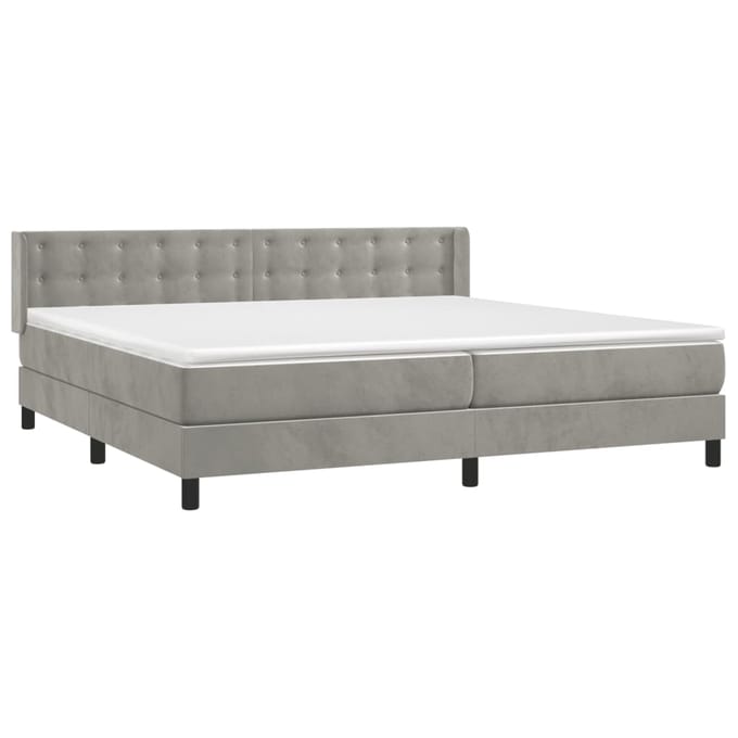 vidaXL - Boxspring - met - matras - fluweel - lichtgrijs - 200x200 - cm