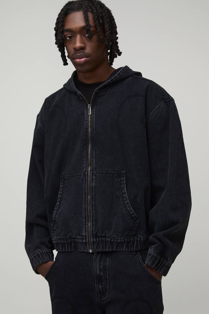 Vintage Wash Western Denim Hoodie | Washed Black | Size Small