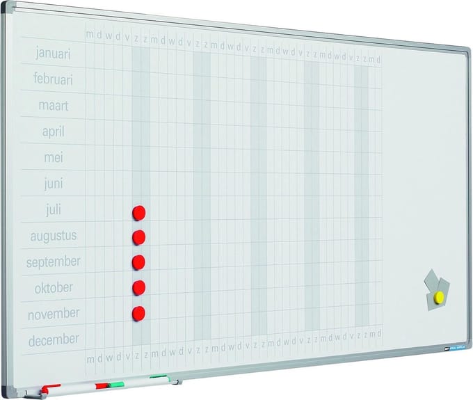 Planbord Softline profiel 8mm Jaar GB, incl. dagstroken - Engelse uitvoering - Jaarplanner - 90x120cm