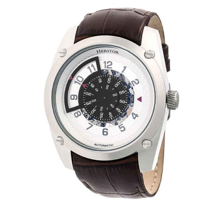 Heritor Automatic Daniels Semi-Skeleton Horloge met Leren Band - Zilver