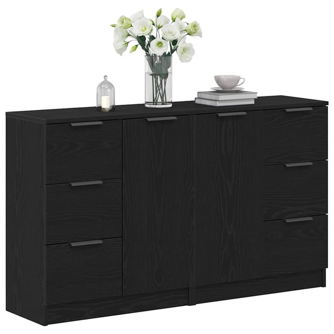 vidaXL - Dressoir - Zwart - Eiken - 120 - x - 30 - x - 70 - cm - Bewerkt - hout