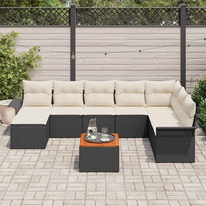 vidaXL - Tuinbank - Set - 9 - st - Zwart - en - Crème - poly - rattan