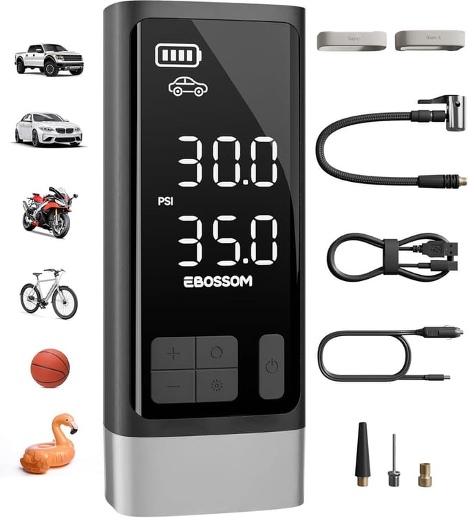 Elektrische bandenpomp auto 12V – draadloze luchtcompressor met LED, auto-stop en 2500mAh accu