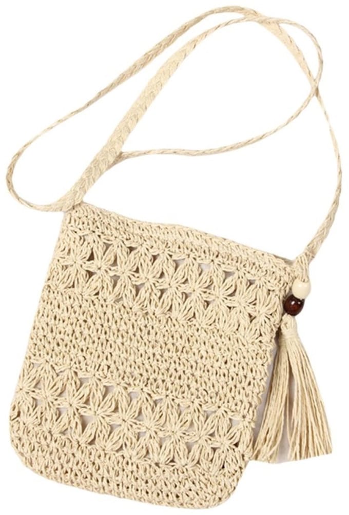 Allecto - Strandtas - Retrostijl - Handgemaakt - Beige - Schoudertas - Perfect voor reizen - Medium formaat