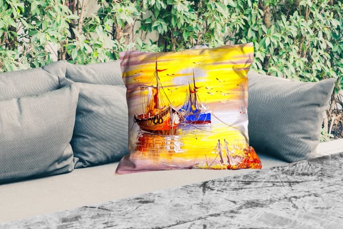 Sierkussen Buiten - Schilderij - Boot - Water - Olieverf - 60x60 cm - Weerbestendig