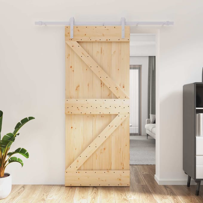 vidaXL - Schuifdeur - Natuurlijk - en - Wit - 85 - x - 210 - cm - Massief - Pine - Hout