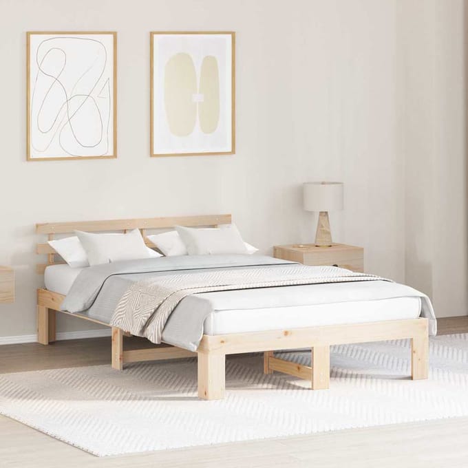 vidaXL - Bedframe - met - hoofdeinde - Naturel - 120 - x - 200 - cm - Massief - grenenhout