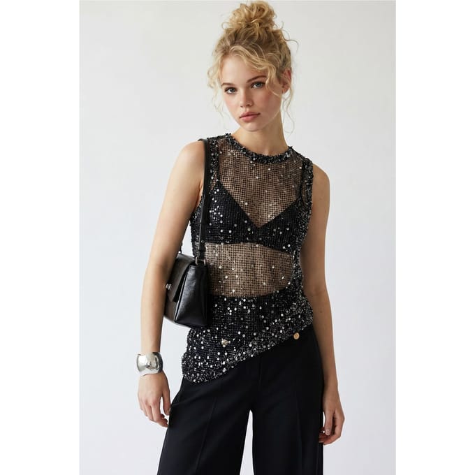 Pailletten Mouwloze Crew Neck Blouse