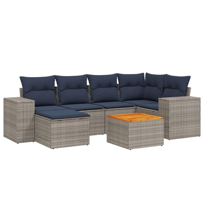 vidaXL - 7-delige - tuinbankset - met - kussens, - grijs - polyrotan