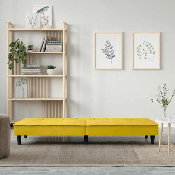 vidaXL - Slaapbank - met - bekerhouders - fluweel - geel