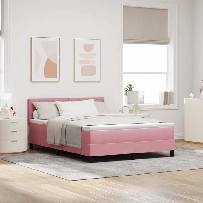 vidaXL - Boxspring - bed - met - kussen - Roze - 160 - x - 200 - cm - Fluweel