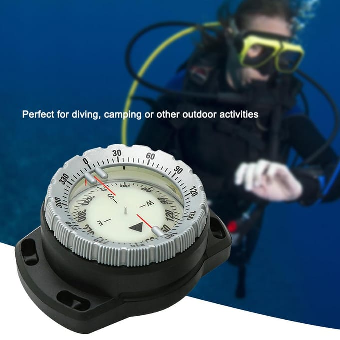 50M onderwaterduikkompas Lichtgevend duikpolskompas Waterdicht navigatiehulpmiddel met elastiek zwart