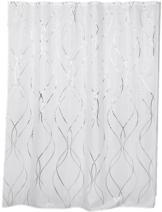 Tendance Douchegordijn Dubai - met ringen - wit/zilver - polyester - 180 x 200 cm - wasbaar
