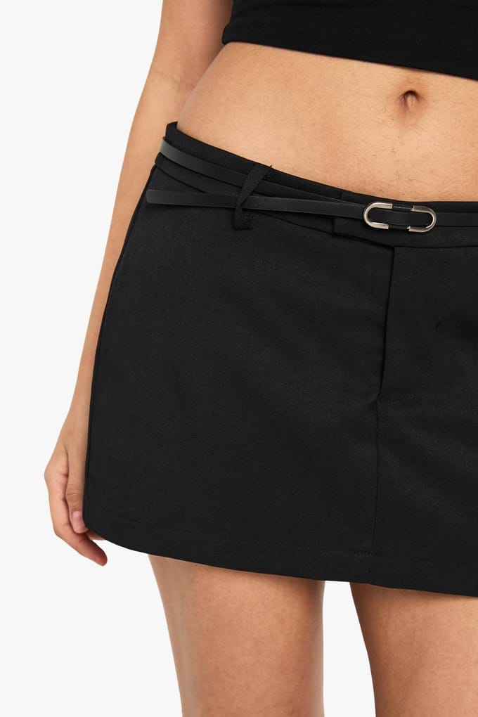 boohoo Dames Tailored Mini Belt Detail Skort | Zwart | Maat: 36