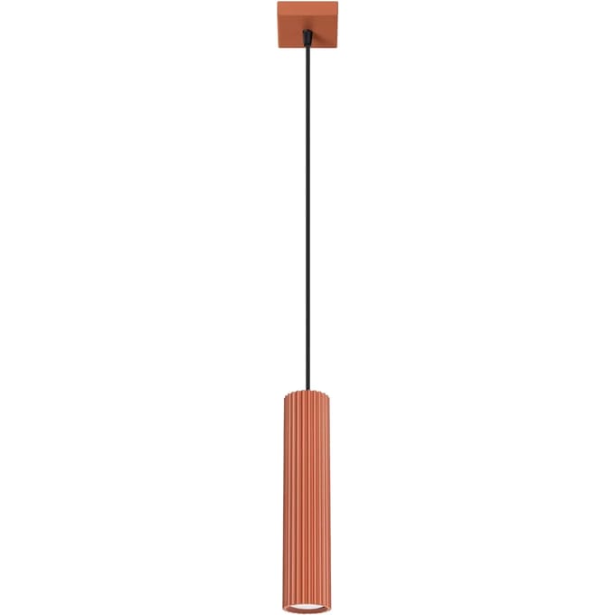 Hanglamp KARBON 1 met slanke geribbelde buiskap - Sollux Lighting - IP20 - Okerrood aluminium behuizing - 8 x 8 x 118 cm - 1 x GU10 LED, exclusief lichtbron - Max. 10 W - Minimalistische hanglamp voor gang, hal en woonkamer