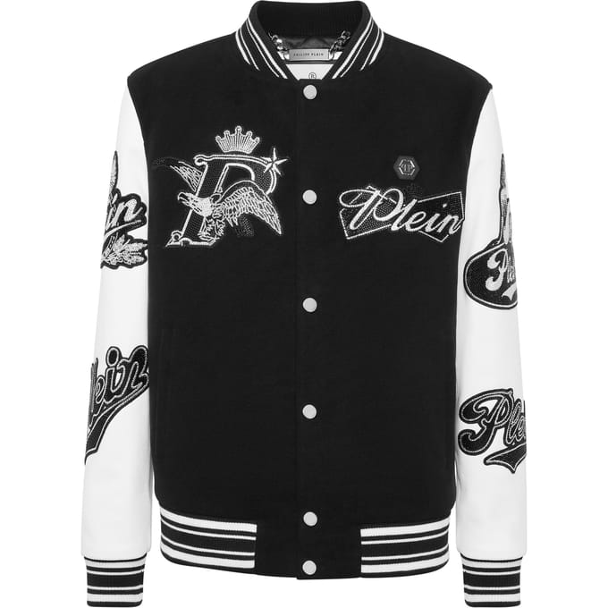 Varsity Bomber With Leather Sleeves Crystal Eagle