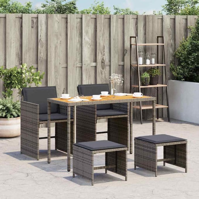 vidaXL - 5-delige - Tuinset - met - kussens - poly - rattan - grijs