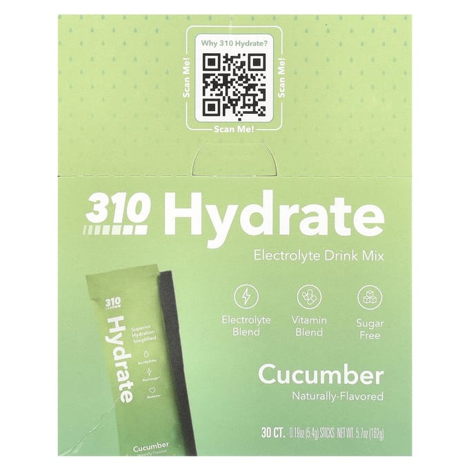 310 Nutrition, Hydrate, Elektrolytendrankmix, Komkommer, 30 sticks, 0,19 oz (5,4 gr) Elk