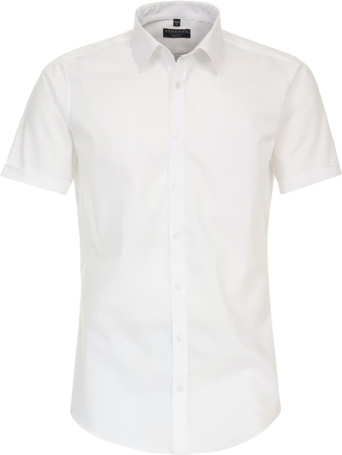 Redmond slim fit overhemd - korte mouw - popeline - wit