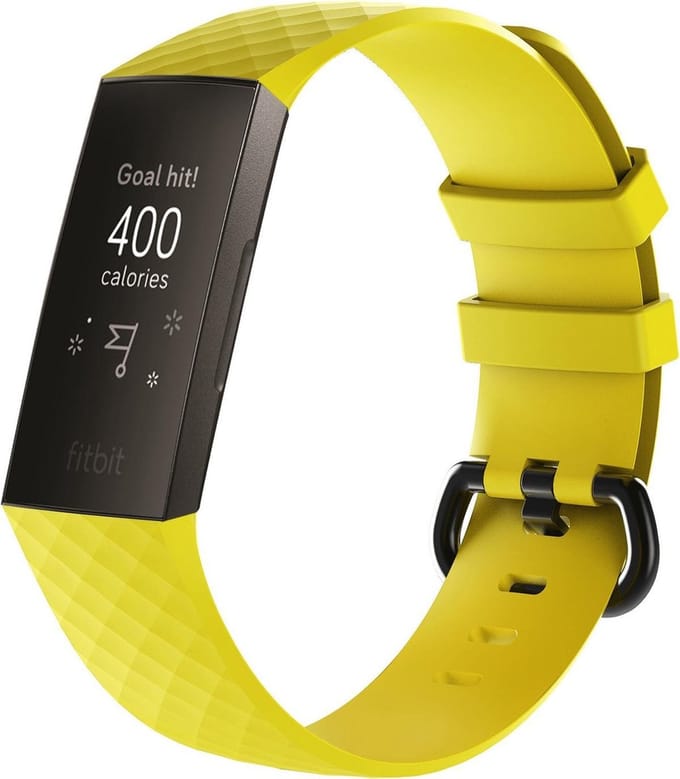 KELERINO. Siliconen bandje geschikt voor Fitbit Charge 3 / Charge 4 Geel - Small