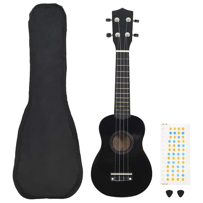 vidaXL - Ukuleleset - met - tas - voor - kinderen - sopraan - 21'' - zwart