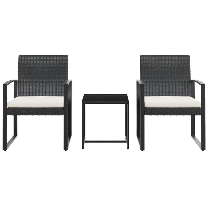 vidaXL - 3-delige - Tuinset - met - kussens - polypropeen - rattan - zwart