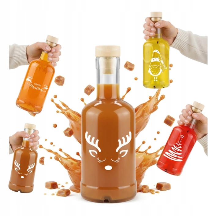 Bimberek - Glazen Fles Tadek 250ml - Kerst Ontwerp - Presentje - Luchtdichte Kurk