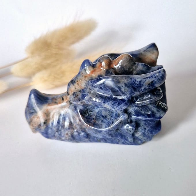 Edelsteen Drakenschedel van Sodaliet – 7cm - Dragon Skull carving