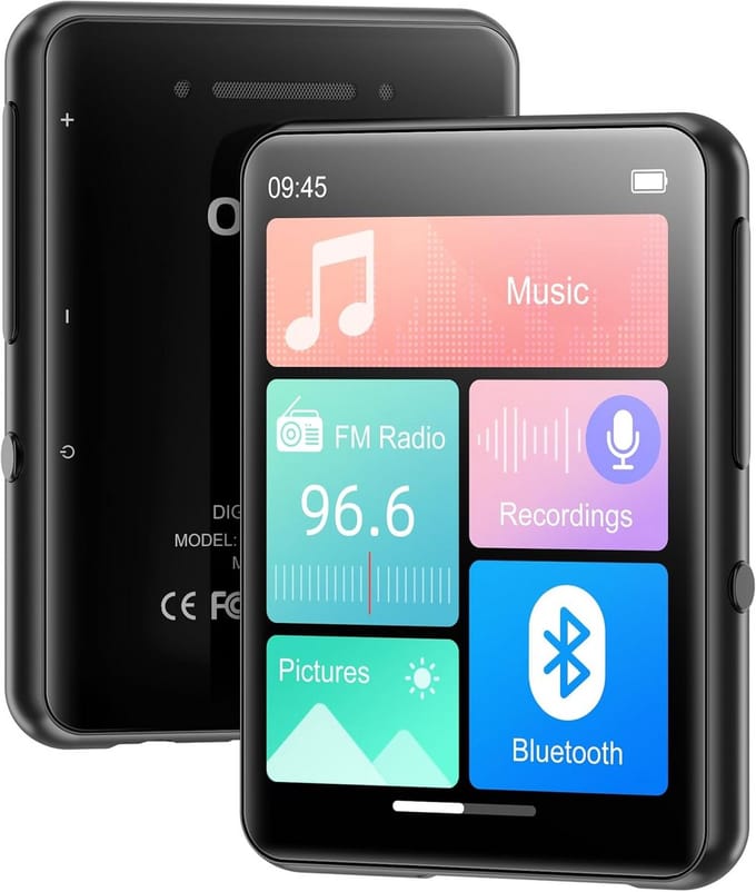 Draagbare MP3 Speler met 128GB, Bluetooth 5.4, Touchscreen en Speaker