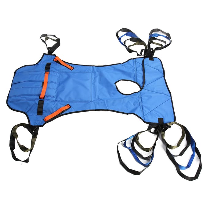 Patiënt Full Body Lift Sling Royalblue Hoofdsteun Toilettransfer Sling met Opening voor blue