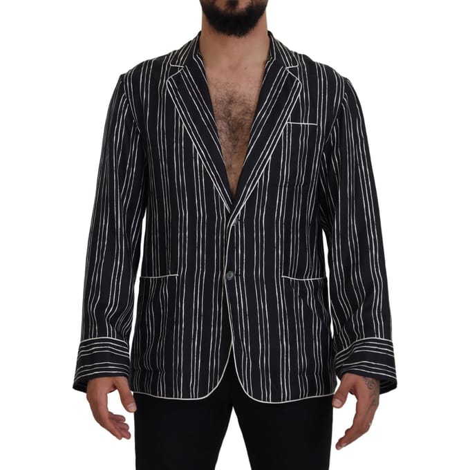 Dolce & Gabbana Blauw Gestreepte Zijde Pyjama Shirt Jas