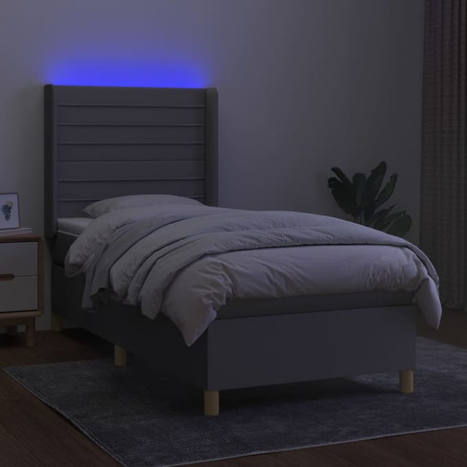 vidaXL - Boxspring - met - matras - en - LED - stof - lichtgrijs - 90x200 - cm