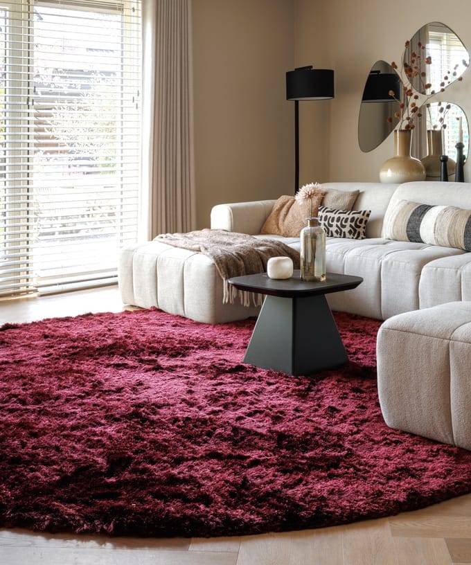 Velvet vloerkleed rond - Auréa bordeauxrood 100