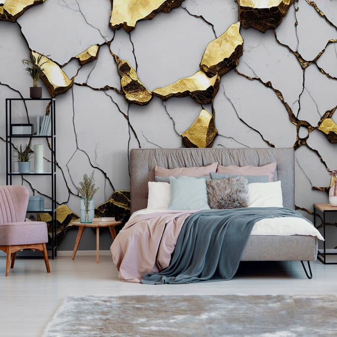 Fotobehang - Goud - Grijs - Structuur - Vliesbehang - (368 x 254 cm)