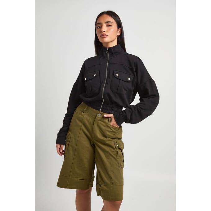 boohoo Dames Bomberjack met zakdetails | Zwart | Maat: 44