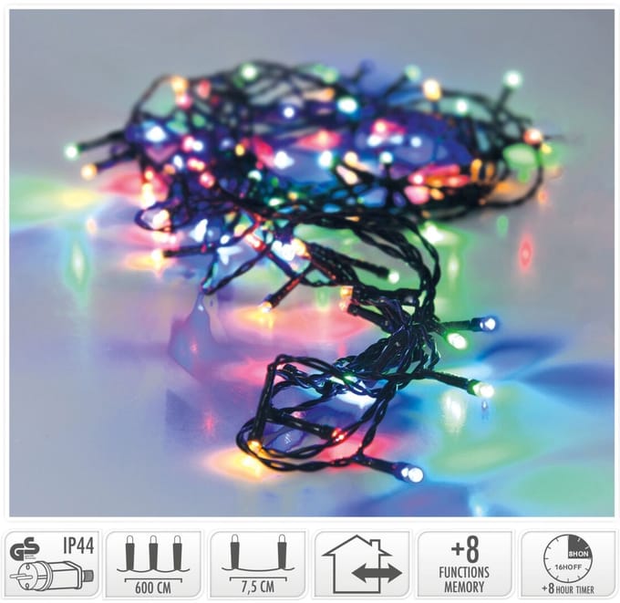 Kerstverlichting 80 led- 6m - multicolor - Timer - Lichtfuncties - Geheugen - Buiten