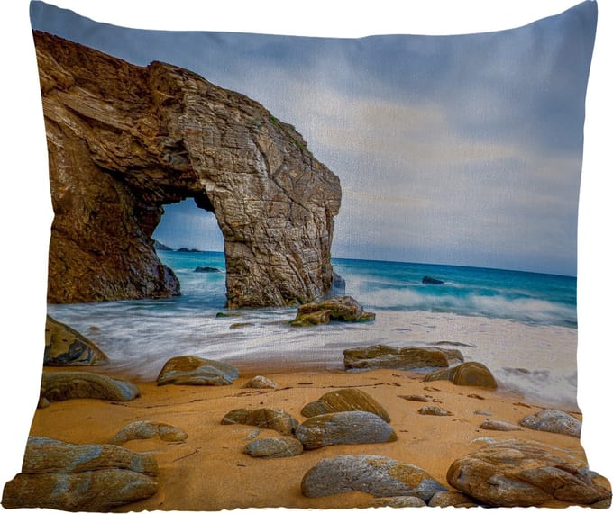Buitenkussen - Stenen - Water - Strand - Rots - Golven - 45x45 cm - Weerbestendig