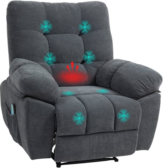 HOMCOM-Massagesessel-Polyester, Stahl-102L x 100B x 107H cm-Dunkelgrau