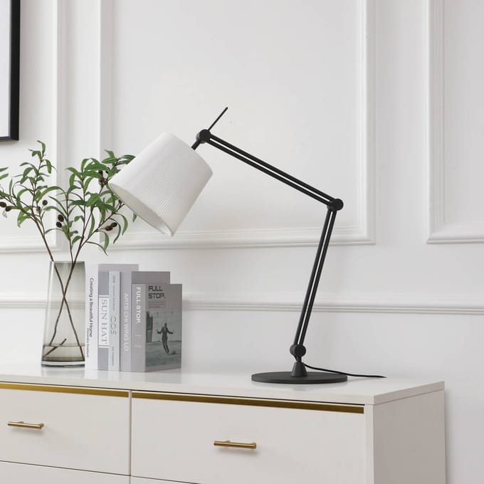 Lucande - Tafellamp - 1licht - Metaal, textiel - H: 64.5 cm - E27 - zwart, wit