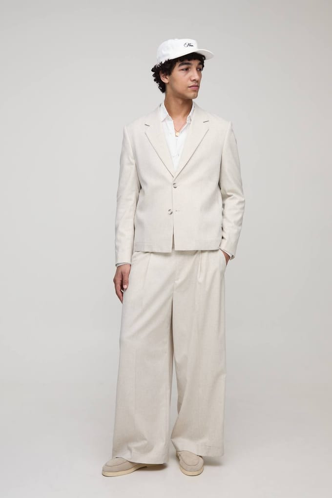 Recht gesneden visgraat blazer met elastische zoom pak | Light Grey | Size Large