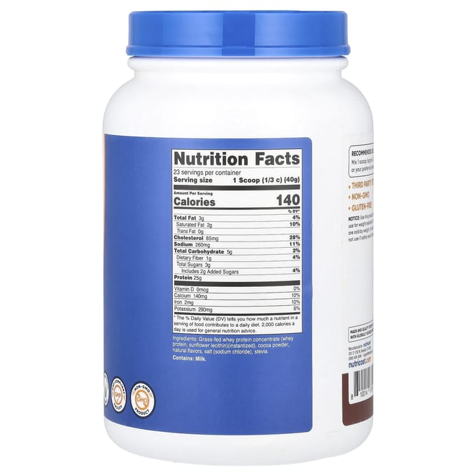 Nutricost, Protéine de Whey Nourrie à l'Herbe, Chocolat au Lait, 2 lb (907 g)