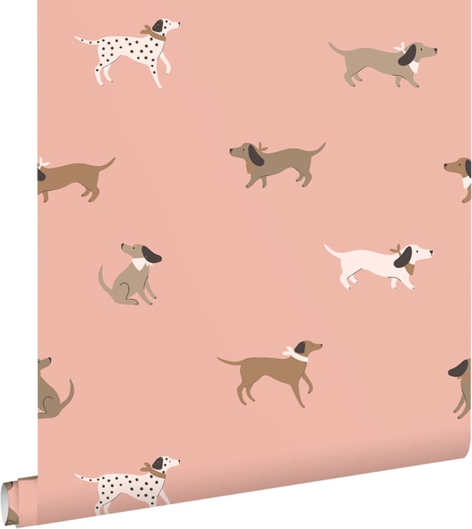 ESTAhome behang honden roze en bruin - 50 x 900 cm - 131380