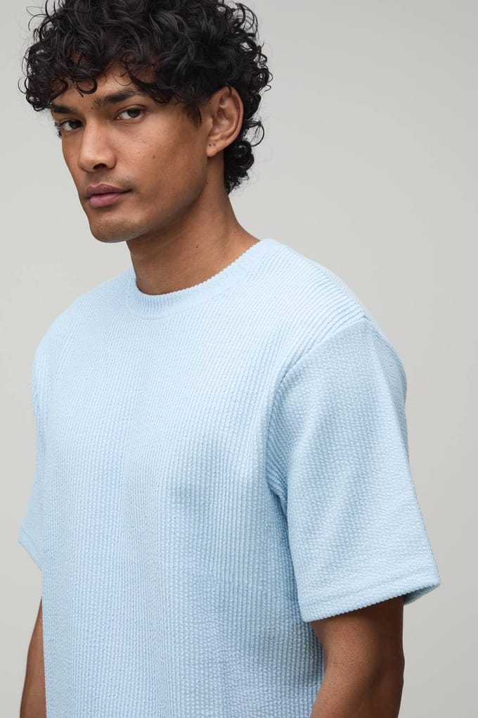 Regular Boxy Geplisseerd Interlock T-shirt | Pastel Blue | Size 2XL