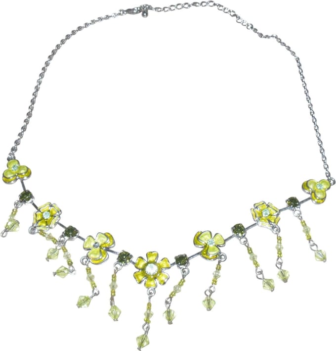 Ketting zilver met bloemetjes en hangers groen